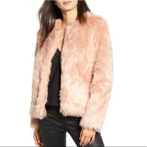 Chelsea28 Pink Faux Fur Open Front Jacket Size Medium